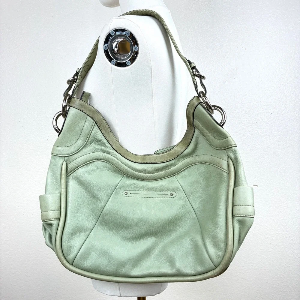 B. Makowsky Shoulder Bag Oversized Genuine Leather Mint Green Slouchy Boho Hobo